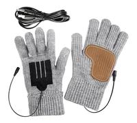 USB Heated Gloves for Women or Men, Non-silp Winter Thermal Knitted Gloves Touch Screen 5V Full Finger Electric For Driving Running Indoor Outdoor, Black (Grey)