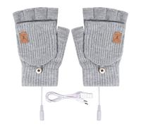 USB Heated Gloves - Half Finger Hand Warmers | Striped Electric Winter Gloves | Detachable Touchscreen Compatible Design Provides Antifreeze Heating, Ideal for Cycling, Hiking
