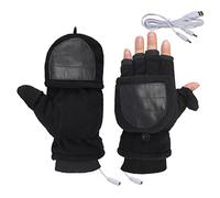USB Heated Gloves Mitten for Women Men Washable Double Sided Electric Heating Thermal Gloves Unisex Convertible Fingerless Gloves Winter Warm Laptop Gloves for Gaming Typing Cycling Hiking Hand Warmer