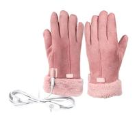 USB Heated Gloves Pair Pink 3 Gears Leather Coral Fleece