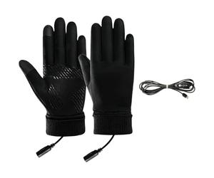 USB Heated Gloves with 3 Level Temperature Adjustment, Suede Material, 9.8 x 4.1 in Black, Portable Charger Computer USB Interface Compatible, Touchscreen Fingers for Winter Outdoor Sports