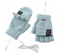 USB Heated Gloves with Foldable Half Finger Design for Typing and Gaming, Electric Winter Mittens Featuring Infrared Double-Sided Heating Pads, Soft Knitted(Green)
