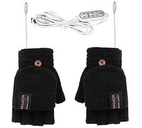 USB Heated Gloves Womens & Mens Winter Warm Half Hands Fingerless 3 Heating Levels Knitted Gloves Hand Warmer for Indoor Outdoor Office (Black)