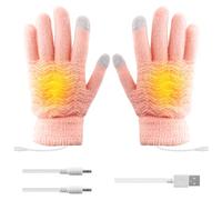 USB Heated Gloves, Women's Warm Gloves Heated Knitted Hand Warmer Washable Suitable for Snow Climbing Outdoor (Double Sided Heating) (Pink)