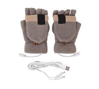 USB Heated Half Finger Gloves, Wireless Electric Heating Gloves with Foldable Finger Covers, Washable Cotton Knit Thermal Gloves for Outdoor Laptop Use in Cold Weather (Light Grey)