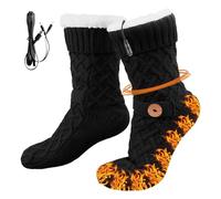 USB Heated Socks - Electric Foot Warmers with Wool Lining | Non-slip Knitted Sole 21x25cm DC 5V Winter Warmth Unisex for Traveling to the Home Office