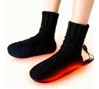 USB Heated Socks Slippers for Indoor, Soft and Comfortable Warmth Fluffy Floor Socks, Use Electric Foot Warmers Winter Fleece Heating Pad, Rechargeable Anti-Slip Home Foot Heater (Black)