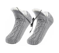 USB Heated Socks Slippers for Indoor Use Electric Foot Warmers, USB Rechargeable Foot Warmers, Non Slip Fluffy Slipper Socks for Men Women(Grey)