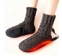 USB Heated Socks Slippers for Indoor Use Electric Foot Warmers, Winter Fleece Heating Pad Knitted Socks, Fuzzy Warm Sock, Anti-Slip electric Sock, Indoor Slipper Foot Warmer for Women Men (Light grey)