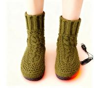 USB Heated Socks, Slippers for Indoor Use Electric, Heating Knitted Socks, Comfortable Warmth, Rechargeable and Anti-Slip, for Office Travel, for Men and Women (Army Green)