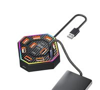 USB Hub - 13 Ports PC+ABS Extension Station | Multiport 2.0 Adapter 9.5 X 9.5 Cm with 7 Colors Ambient Light | Ideal for Laptops, Desktops and Posts