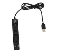USB Hub 1m Abs 6 Port Data Splitter for Office Laptop Use | Multi Function Interface Expansion, Black Finish, Card Reader Support, Compact Desk Setup, 6 Plus 2 Ports