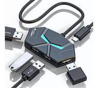 USB Hub 3.0, 4-Port USB Hub Splitter with Lights, 4ft/1.2m Long Cable Compatible with MacBook, Laptop, Surface Pro, PS4, PC, Flash Drive, Mobile HDD