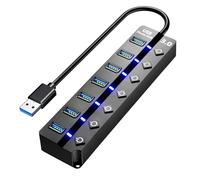 USB Hub 3.0 7 Ports, 4FT USB Hub Splitter Extender 7 in1, Individual On/Off Switch LED Indicator, Compatible with Laptop, Surface Pro, PC, PS4/5, Flash Drive, Keyboard, Mouse, Mobile HDD