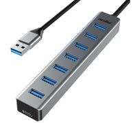 USB Hub 3.0 8-Port with 100cm Cable, USB Extender Aluminium Data Hub with Multi USB3.0 5Gbps and 5V/3V Type-C Port, USB Multiport Adapter Splitter for Laptop PC