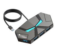 USB Hub 3.0 Splitter with 4ft Extension Long Cable Cord, 7-Port Multiport Expander for Desktop Computer PC, Laptop, Chromebook, PS4, Flash Drive Data and More