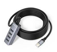 USB Hub 4 Ports with 10FT Cable, Multiple USB 2.0 Hub, USB-A Splitter for Laptop with Type C Power Port, USB Extender for Desktop, Laptop, PC, Ideal for Mouse, Keyboard, Flash Drive, U Disk, Printer