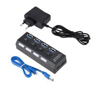 USB Hub Active 3.0 with Power Supply, USB 3.0 Hub with 4 Ports, USB Distributor 3.0 Data Hub, for Data Transfer, Lightweight and Portable