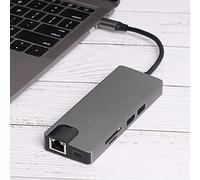 USB Hub Adapter, TYPE-C Ethernet Hub to USB3.0 X 2 Memory Card Reading Notebook Office Accessories,Support VGA HD Output, Transmission 4K