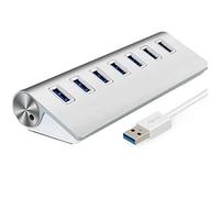 USB Hub, Aluminum 7-Port Compact Portable Super Speed USB 3.0 Data Hub, USB Powered for iMac MacBook PC Laptop
