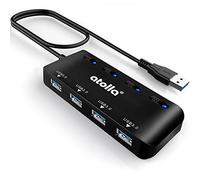 USB Hub, atolla 4-Port USB 3.0 Hub Splitter, Ultra Slim USB Extender with Individual LED Power Switches & 2 Ft Cable