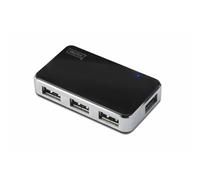 DIGITUS DA-70220 - USB Hub - 4-Port USB 2.0 Type A - Data transfer up to 480 Mbit/s - Compact & lightweight design - Plug-and-play - Compatible with PC, Notebook & Mac - Black