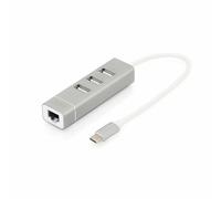 DIGITUS USB 2.0 Type-C 3-Port Hub & Fast Ethernet LAN Adapter, 3x USB A/F, 1x RJ45 LAN, Chipset FE1.1S/RTL8152B