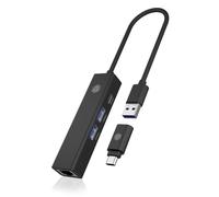 USB Hub ICY BOX 2x USB, USB-C and LAN Black