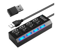 USB Hub - Multiport High Speed Data Splitter, Compact USB Expander with Non Slip Base, Independent On/Off Button Control, Lightweight Durable Adapter | Efficient Data Hub for Remote Task, Game Set