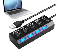 USB Hub, Port Data Splitter, Compact Anti-Slip USB Hubs, Independent Powers Switches, Stable High-Speed Connection, Ideal for Remote Work Game Setup Studio Video, Black