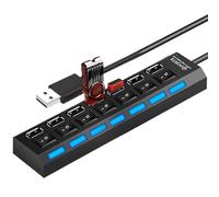 USB Hub Powered - Portable Multi-Port Data Splitter | 4 or 7 Ports USB Hub with Independent Button Control | Úsb Expansion for Remote Work, Game Configuration, Study, Class