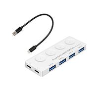 USB Hub Splitter 4 Port USB Data Hub With Individual On/Off Switches And Lights For Laptop PC Computer Mobile