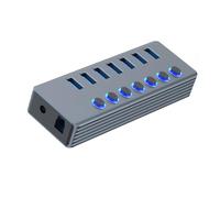 USB Hubs 7 Port USB3.0 Data Hubs Aluminum USB Splitter with Power Adapter and On/Offs Switches LED Light Accessories