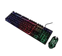 USB Keyboard Mouse Combo, Wired USB 104 Keys Mechanical Gaming Keyboard 800 1000 1600DPI Mouse Combo with 7 Colorful Backlight, Crackle Printing, for PC Laptop Notebook Computer