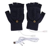 USB Knitted Heating Gloves, USB Warmer Heated Gloves for Men Women, Double Sided Hot Chip Flip Half Fingerless Electronic Hand Gloves, with USB Cable for Computer Work Winter Indoo (Dark Blue)