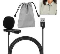 USB Lavalier Microphone, 1.5m Clip-On Lapel Mic with Omnidirectional Audio Capture, Plug & Play for PC, Mac, Laptop, for YouTube, Skype, Podcasting, Gaming - Includes Wind Muff and Leather Bag