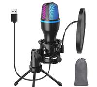 USB-Microphone for Computer/PC Gaming - Entry Level Cardioid Condenser Mic with Tripod Stand, Pop Filter, RGB Lighting Perfect for Streaming, Podcasting, Vocal Recording on YouTube, Skype, and PS4