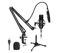 USB Microphone Kit, AGPtEK 192KHz/24Bit USB Condenser Studio Podcast Microphone with Scissor Arm Stand, Metal Shock Mount, Pop Filter, Mounting Clamp, Metal Tripod, Mic Windscreen & Cable