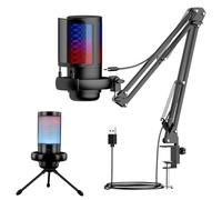 USB Microphone Kit, Noise Cancellation Condenser Microphones for PC, RGB Gaming Mic Kit with Boom Arm, Streaming Microphone with Touch Mute, Gain, Monitoring for Podcast, Youtube Titok, Recording