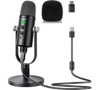 USB microphone with mute button cardioid pickup vocal volume and gain control for speakers on Mac, PC, and mobile phones