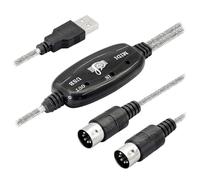 USB MIDI cable adapter, USB type A male to 5-pin DIN MIDI input/output with LED indicator