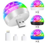 USB Mini Disco Ball Light, Pack of 3 DJ Ball USB Party Flash Light, RGB Mini Disco Light with 3 Adapters, Mini Music Controlled Party Light, Mini Disco Ball, Mood Light, Party Decoration for Birthday