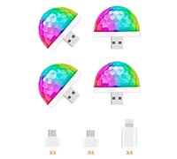 USB Mini Disco Light,Multi Colors LED Car Atmosphere Light,Sound Activated Magic Strobe Party Light for Home Room Dance Parties Birthday Wedding and Xmas Decorations(4 Pack)