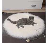 USB Pet Electric Blanket, Plush Cat Dog Electric Heating Pad Pet Warming Bed Energy-saving with Temperature Sensor for Various Small Animals(White)