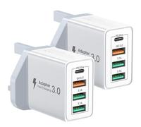 USB Plug，2 Pack 40W USB Charger，4-Port Fast Charger USB C PD Power Adapter+QC, Multi Charger Plug Fast Charging for iPhone 17 16 15 14 13 Pro Max Plus XS XR SE iPad, AirPods, Samsung, Pixel