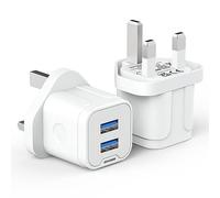 USB Plug,2 Pack iPhone Dual USB Charger Plug Adaptor UK 3 Pin Mains Charger Double Port 5V 2.4Amp Phone Charging Plug for iPhone 15 14 13 12 11 Pro Max 10 XS X XR 8 7 6 Plus SE 2020,iPad Pro/Air