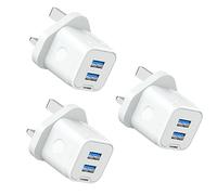 USB Plug,3 Pack Dual USB Charger Plug Adaptor UK 3 Pin Mains Charger Double Port 5V 2Amp Phone Charging Plug for iPhone 16 15 14 13 12 11 Pro Max 10 XS X XR 8 7 6 6S Plus 5 SE 2020,iPad Pro/Air/Mini