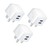 USB Plug,3Pack USB Plug UK Adaptor Phone Charger Mains Charge Dual Port Twin Wall Plugs with Smart IC 5V 2.4AMP Charging for iPhone 16 15 14 13 12 11 XS XR X 8 7 6,iPad Pro,Samsung,Mobile ect