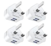 USB Plug,4Pack Dual USB Charger Plugs Adaptor UK 10.5W Phone Plugs with USB Port Double Compact 3 Pin Mains Charge Head 5V 2.1AMP Charging Compatible with iPhone 13 12 11 SE XS XR X 8 7 6 5,iPad