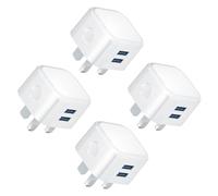 USB Plug,4Pack USB Plug UK Adaptor Phone Charger Mains Charge Dual Port Twin Wall Plugs with Smart IC 5V 2.4AMP Charging for iPhone 16 15 14 13 12 11 XS XR X 8 7 6,iPad Pro,Samsung,Mobile ect